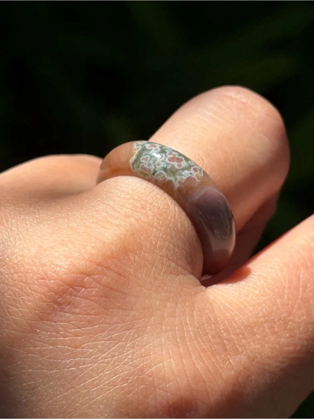 Size 7.5 pink ocean jasper ring 1649